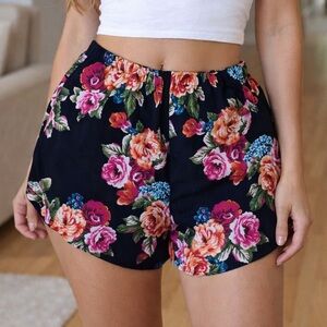 Black Floral High-Waisted Shorts | Rose Print Summer Boho Casual